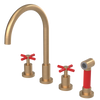 Rubinet Widespread Kitchen Set with LaSalle Spout with Hand Spray Satin Gold