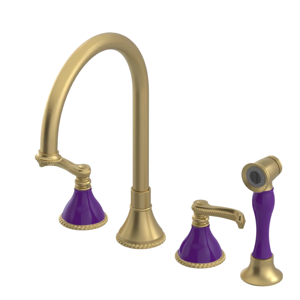 Rubinet Widespread Kitchen Set with Hand Spray Satin Brass
