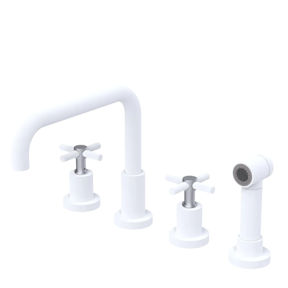 Rubinet Widespread Kitchen Set with Hand Spray Matt White