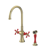 Rubinet Two Handle Single Hole Kitchen Set with Hand Spray Natural Brass