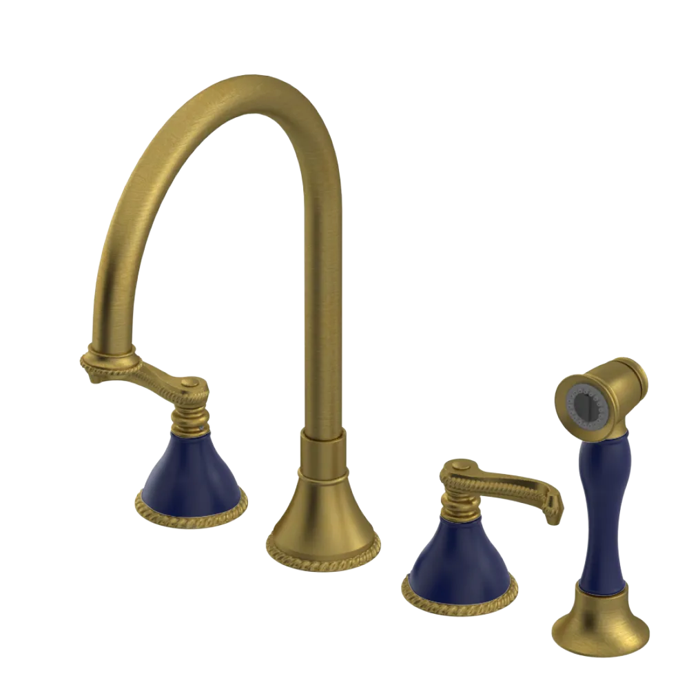 Rubinet Widespread Kitchen Set with Hand Spray Antique Brass Matt