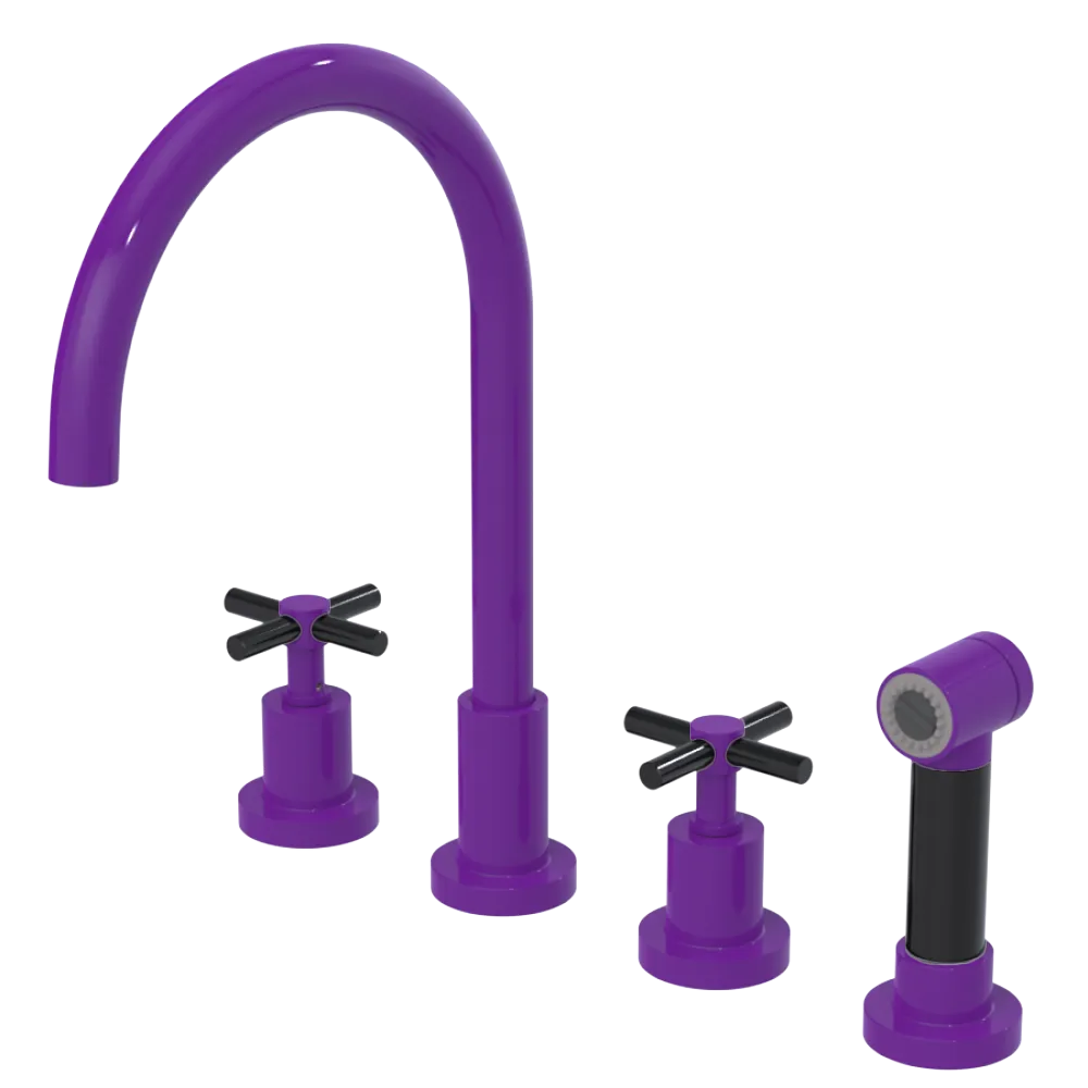 Rubinet Widespread Kitchen Set with LaSalle Spout with Hand Spray Purple Haze