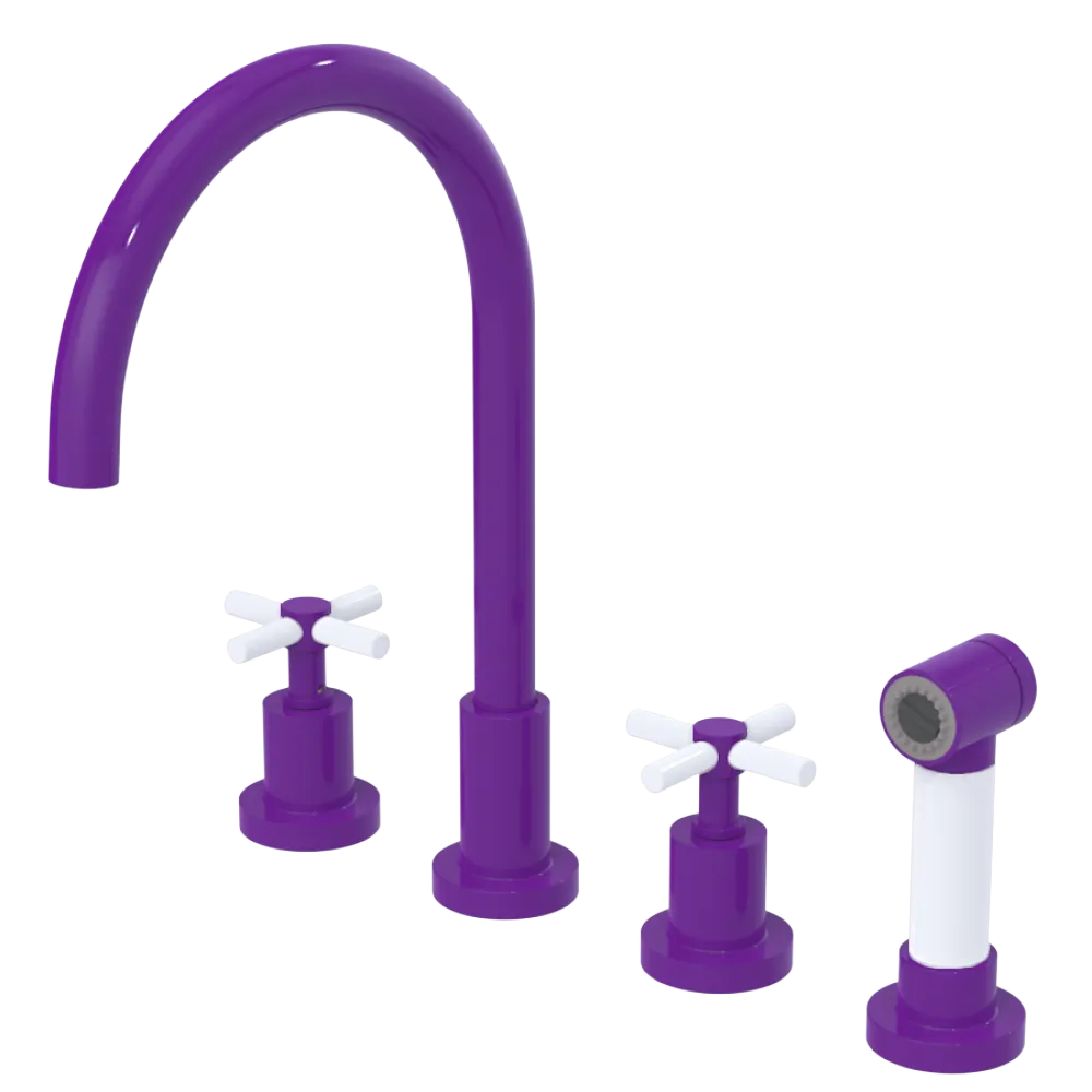 Rubinet Widespread Kitchen Set with LaSalle Spout with Hand Spray Purple Haze