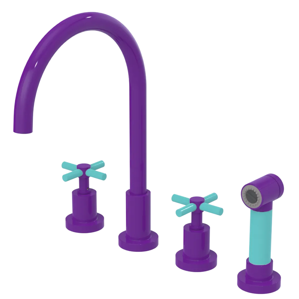 Rubinet Widespread Kitchen Set with LaSalle Spout with Hand Spray Purple Haze