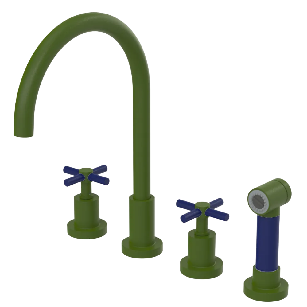 Rubinet Widespread Kitchen Set with LaSalle Spout with Hand Spray Green Envy