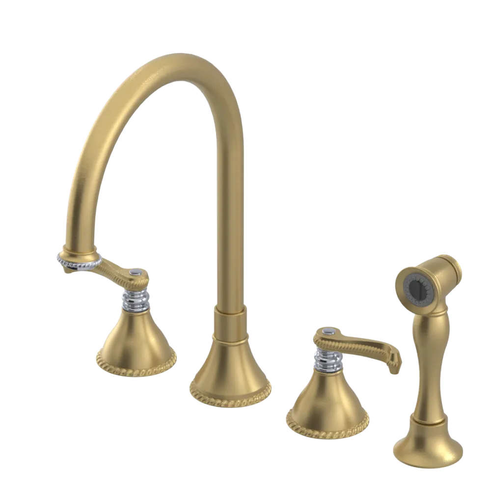 Rubinet Widespread Kitchen Set with Hand Spray Satin Brass