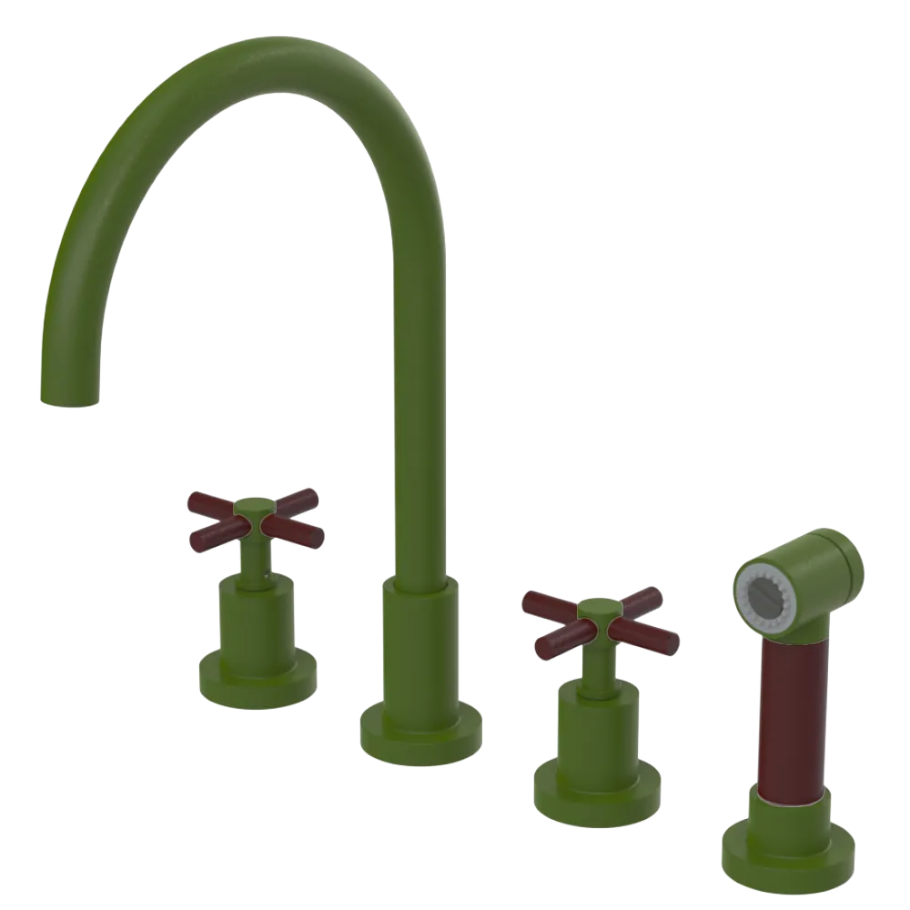 Rubinet Widespread Kitchen Set with LaSalle Spout with Hand Spray Green Envy