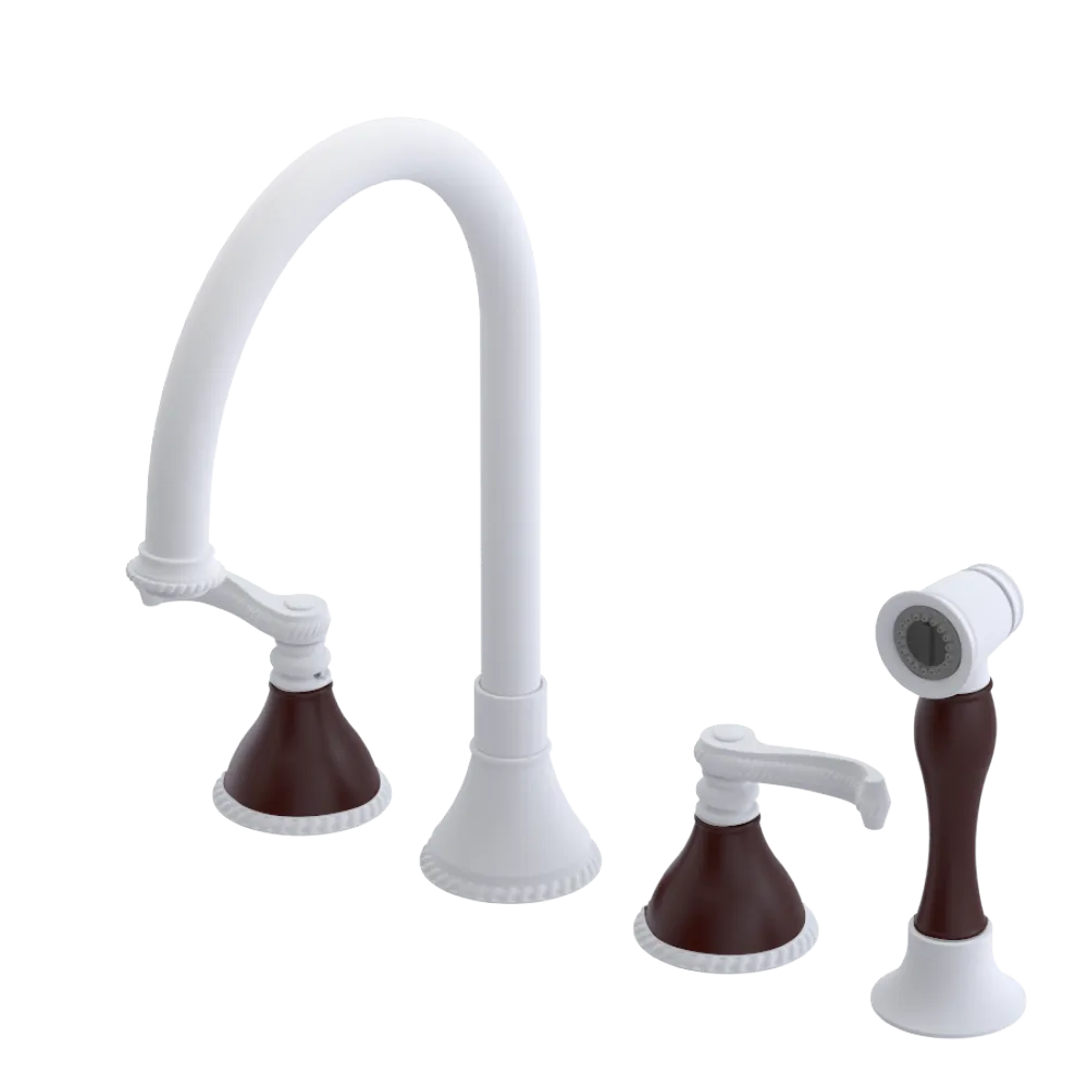 Rubinet Widespread Kitchen Set with Hand Spray Matt White