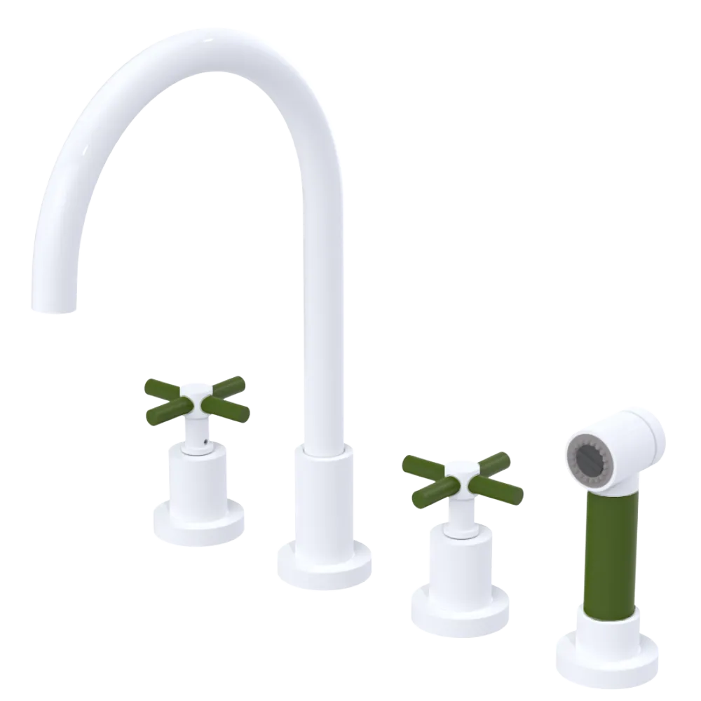 Rubinet Widespread Kitchen Set with LaSalle Spout with Hand Spray White