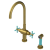 Rubinet Two Handle Single Hole Kitchen Set with LaSalle Spout with Hand Spray Antique Brass Matt