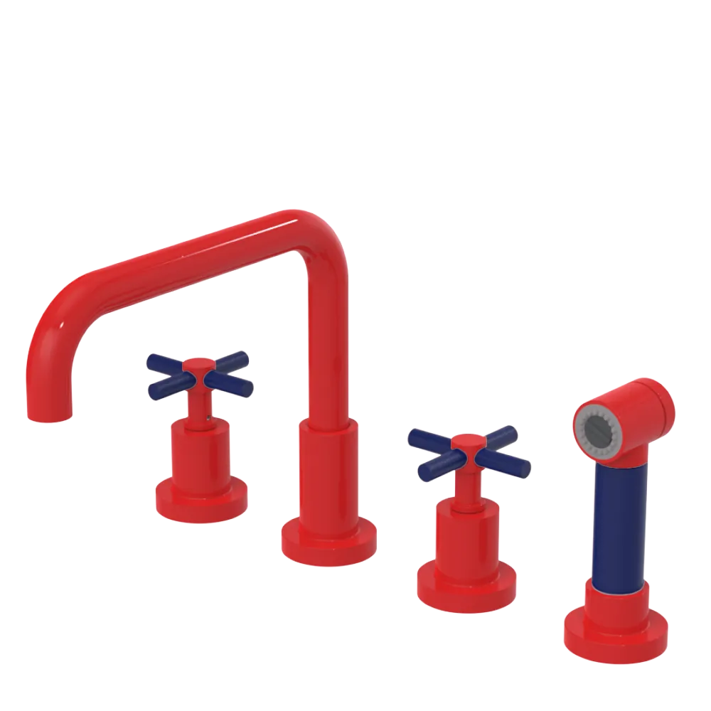Rubinet Widespread Kitchen Set with Hand Spray Red