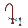 Rubinet Two Handle Single Hole Kitchen Set with Hand Spray Maroon