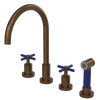 Rubinet Widespread Kitchen Set with LaSalle Spout with Hand Spray Tuscan Brass
