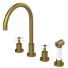 Rubinet Widespread Kitchen Set with LaSalle Spout with Hand Spray Antique Brass Matt