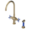 Rubinet Two Handle Single Hole Kitchen Set with LaSalle Spout with Hand Spray Gold
