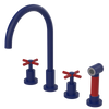 Rubinet Widespread Kitchen Set with LaSalle Spout with Hand Spray Midnight Blue