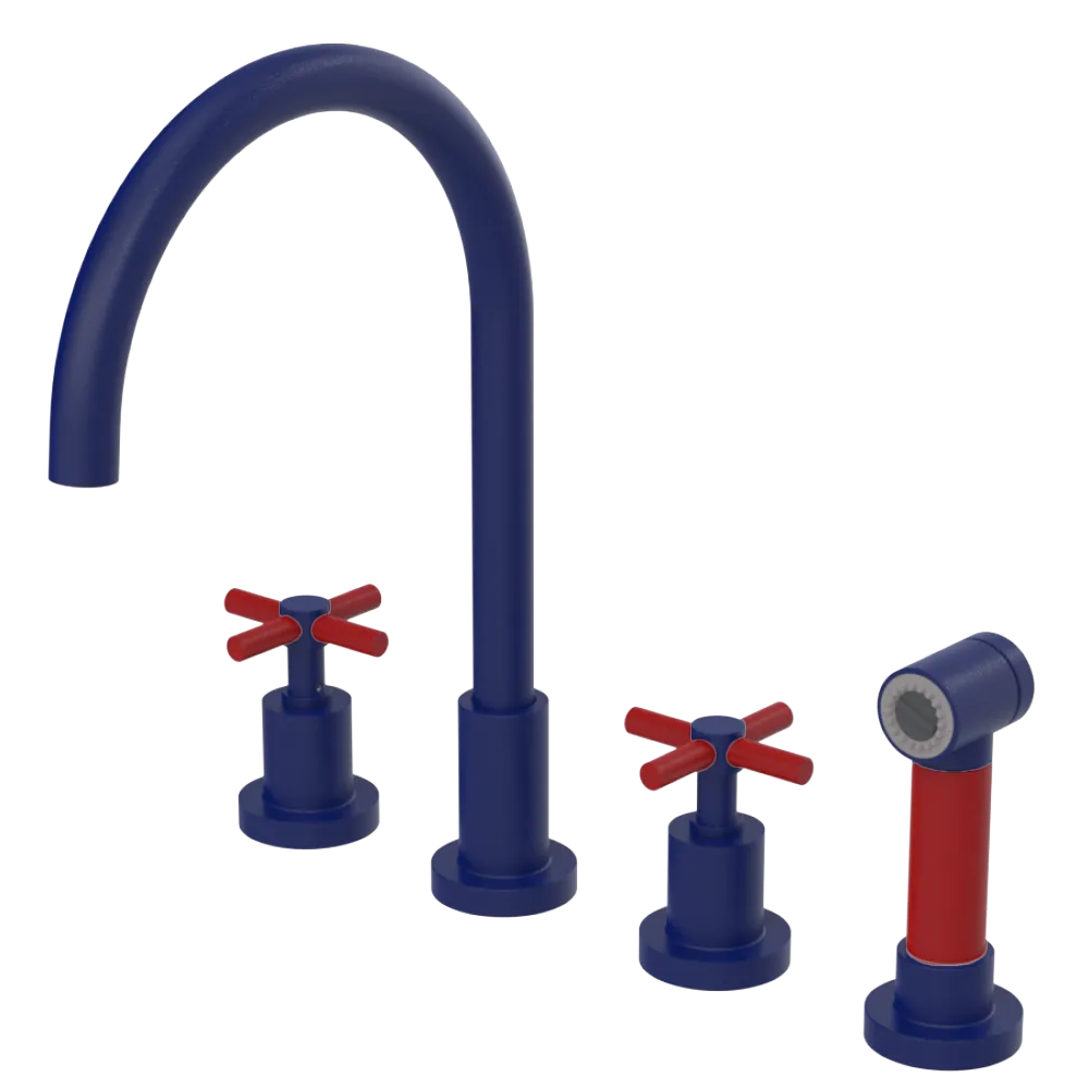 Rubinet Widespread Kitchen Set with LaSalle Spout with Hand Spray Midnight Blue