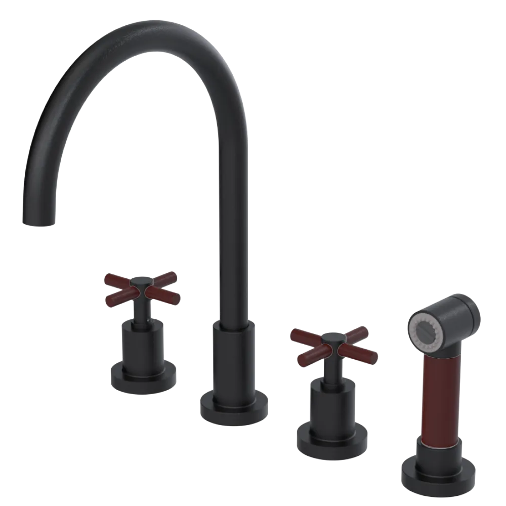 Rubinet Widespread Kitchen Set with LaSalle Spout with Hand Spray Matt Black