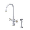 Rubinet Two Handle Single Hole Kitchen Set with Hand Spray Satin Chrome