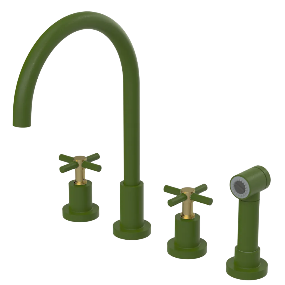 Rubinet Widespread Kitchen Set with LaSalle Spout with Hand Spray Green Envy