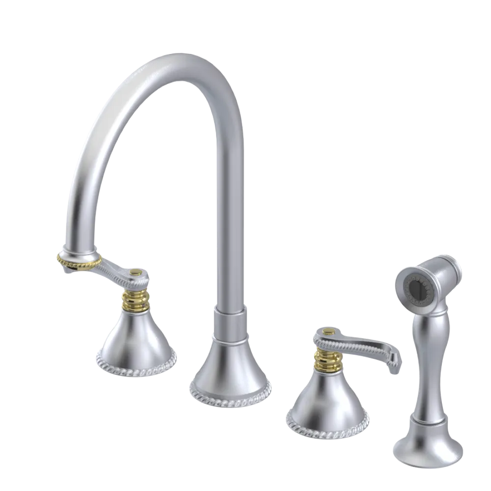 Rubinet Widespread Kitchen Set with Hand Spray Satin Chrome