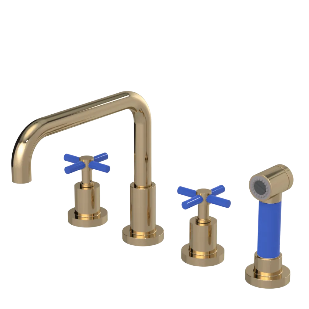 Rubinet Widespread Kitchen Set with Hand Spray Gold