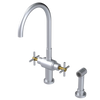Rubinet Two Handle Single Hole Kitchen Set with LaSalle Spout with Hand Spray Satin Chrome