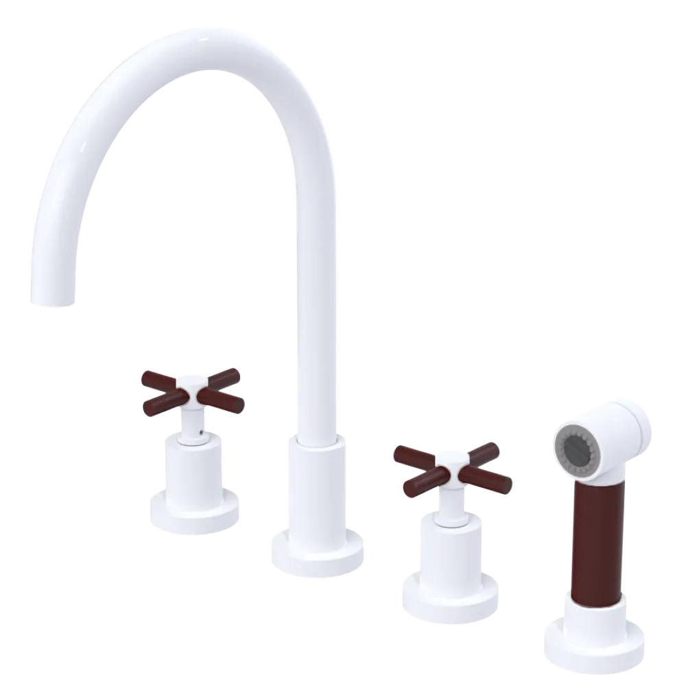 Rubinet Widespread Kitchen Set with LaSalle Spout with Hand Spray White