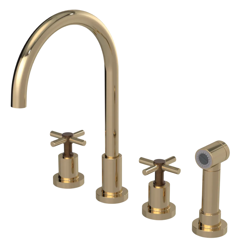 Rubinet Widespread Kitchen Set with LaSalle Spout with Hand Spray Gold