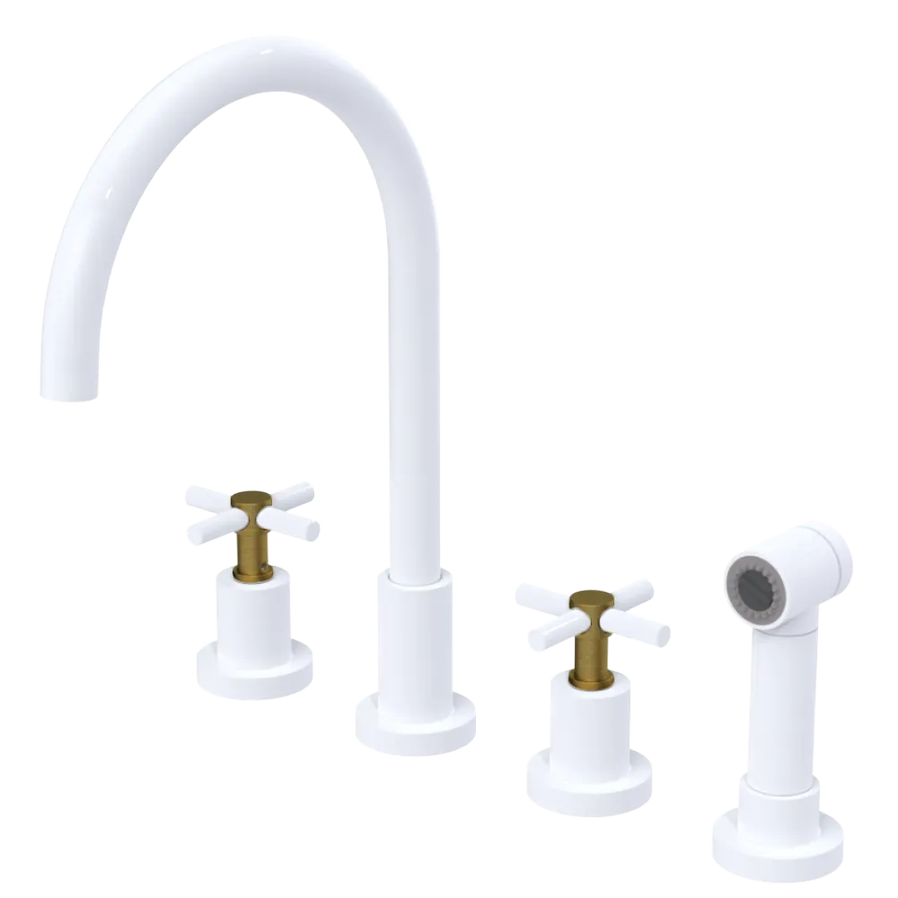 Rubinet Widespread Kitchen Set with LaSalle Spout with Hand Spray White