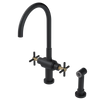 Rubinet Two Handle Single Hole Kitchen Set with LaSalle Spout with Hand Spray Matt Black