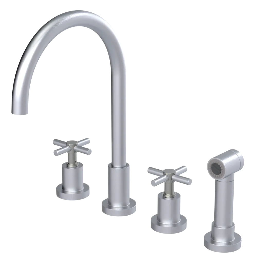 Rubinet Widespread Kitchen Set with LaSalle Spout with Hand Spray Satin Chrome