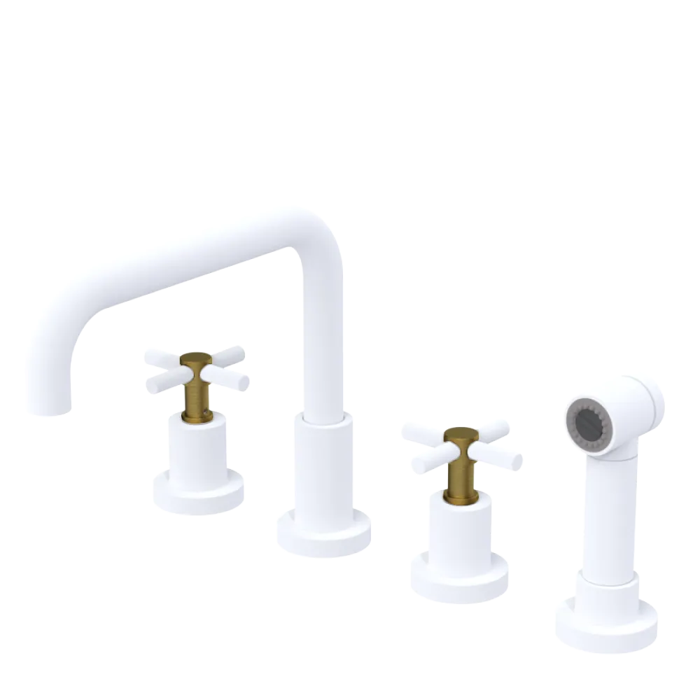 Rubinet Widespread Kitchen Set with Hand Spray Matt White