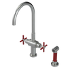 Rubinet Two Handle Single Hole Kitchen Set with LaSalle Spout with Hand Spray Satin Nickel