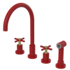 Rubinet Widespread Kitchen Set with LaSalle Spout with Hand Spray Maroon