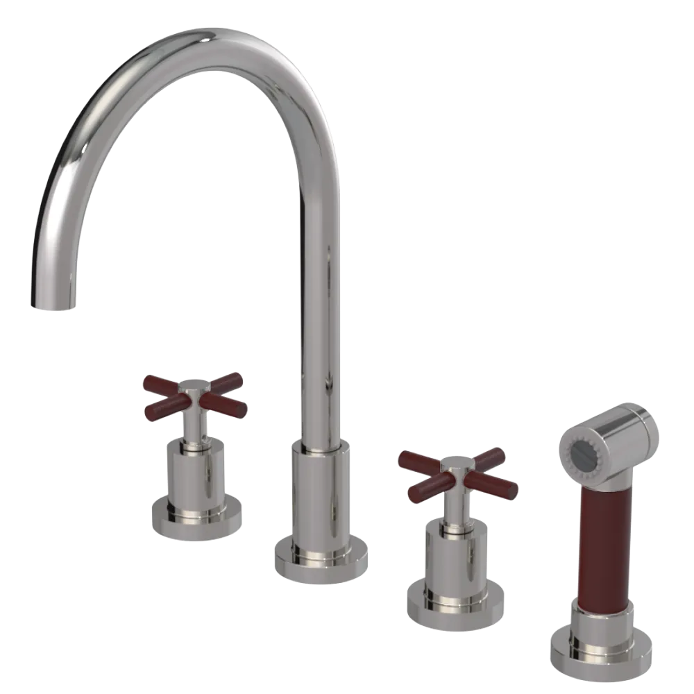 Rubinet Widespread Kitchen Set with LaSalle Spout with Hand Spray Polished Nickel