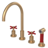 Rubinet Widespread Kitchen Set with LaSalle Spout with Hand Spray Satin Gold