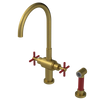 Rubinet Two Handle Single Hole Kitchen Set with LaSalle Spout with Hand Spray Antique Brass Matt