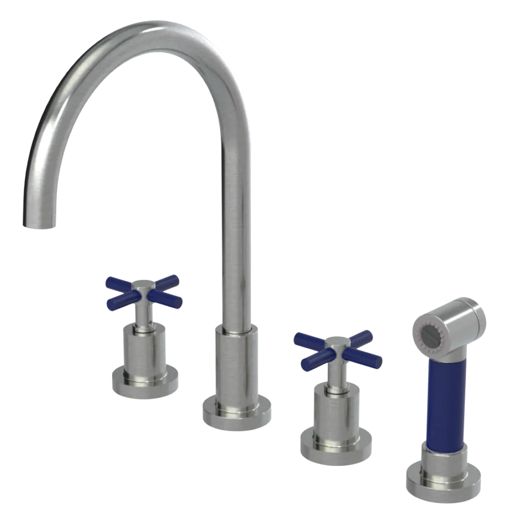 Rubinet Widespread Kitchen Set with LaSalle Spout with Hand Spray Satin Nickel