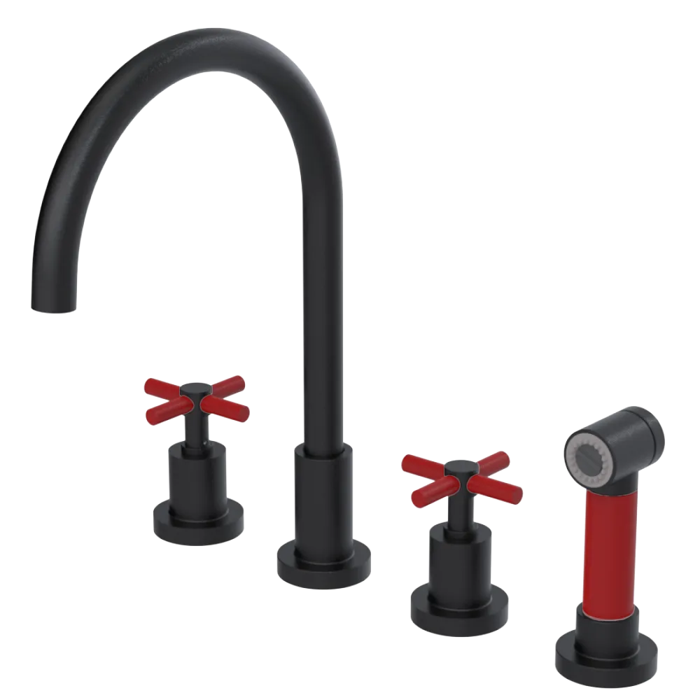 Rubinet Widespread Kitchen Set with LaSalle Spout with Hand Spray Matt Black