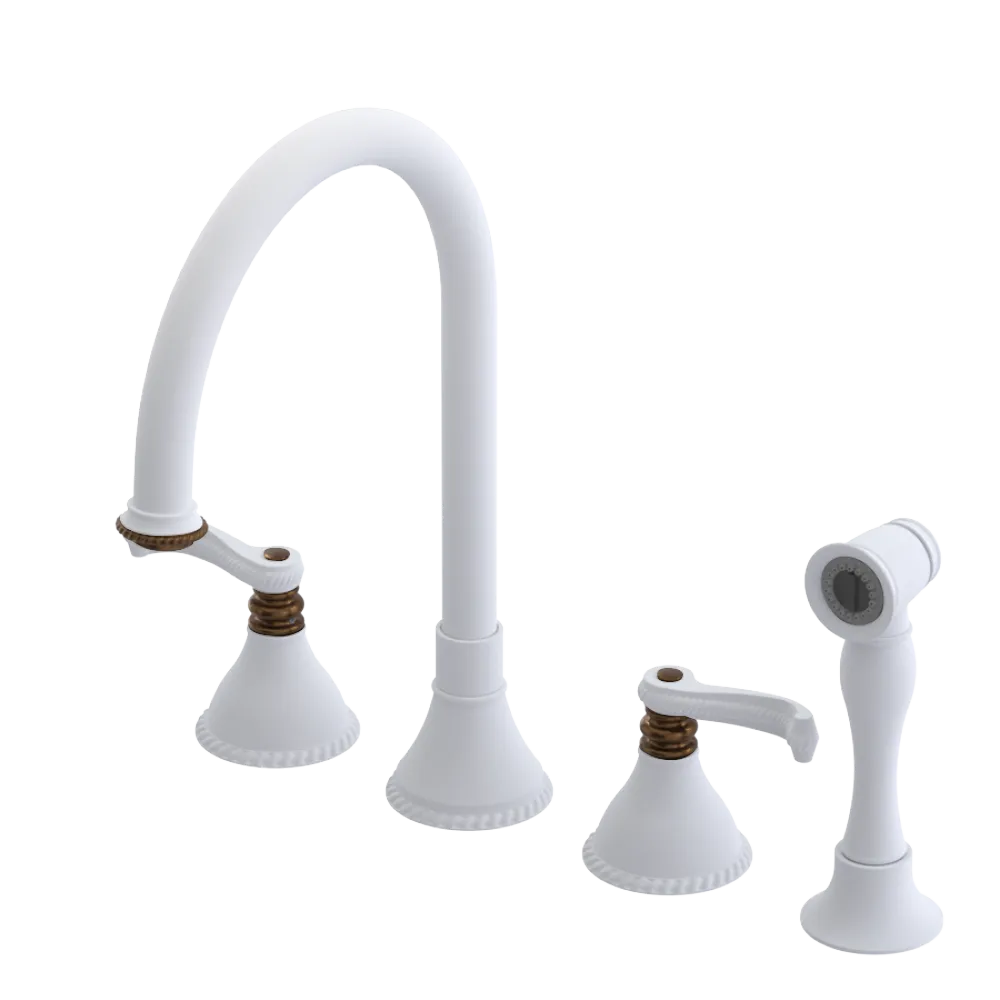 Rubinet Widespread Kitchen Set with Hand Spray Matt White