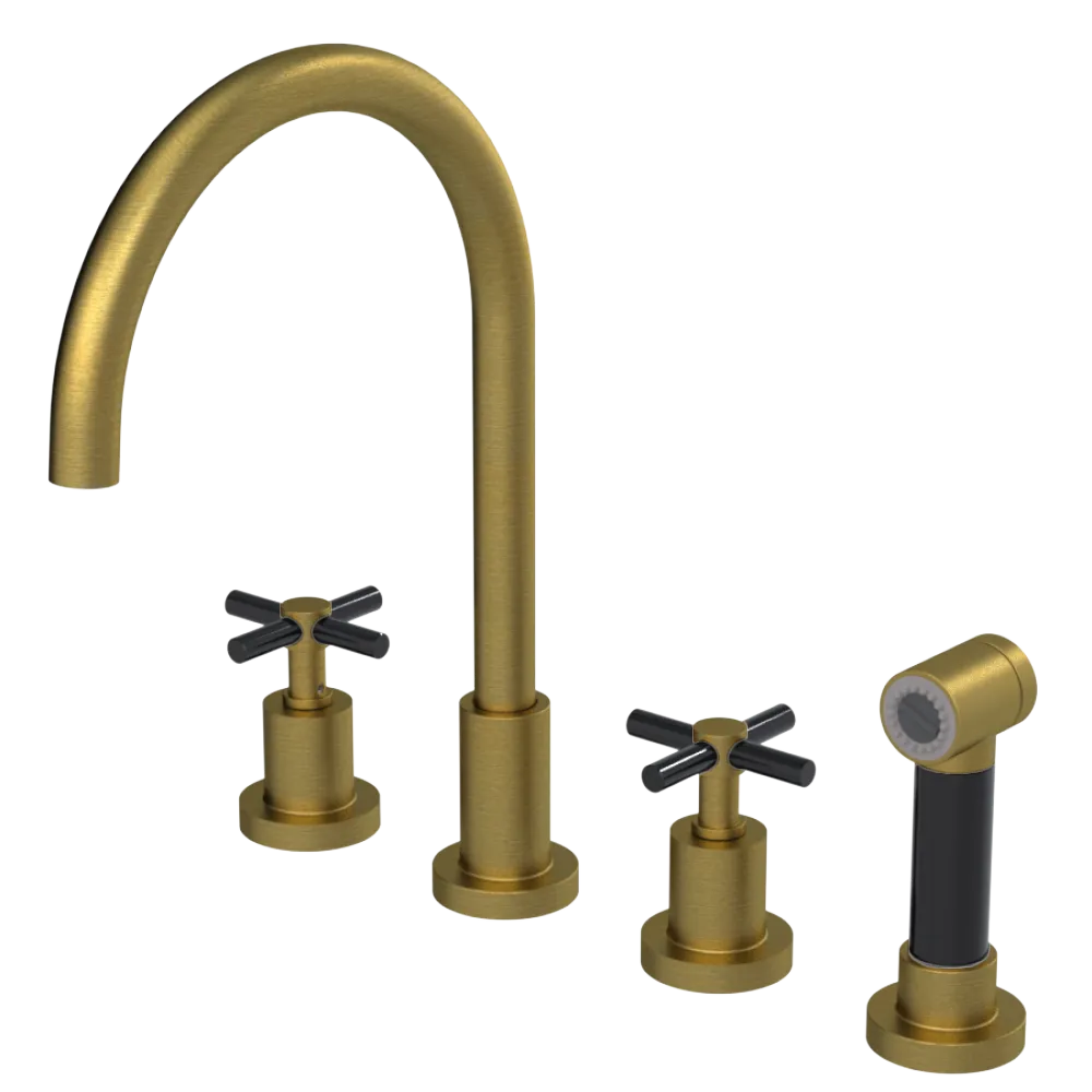 Rubinet Widespread Kitchen Set with LaSalle Spout with Hand Spray Antique Brass Matt