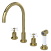 Rubinet Widespread Kitchen Set with LaSalle Spout with Hand Spray Natural Brass