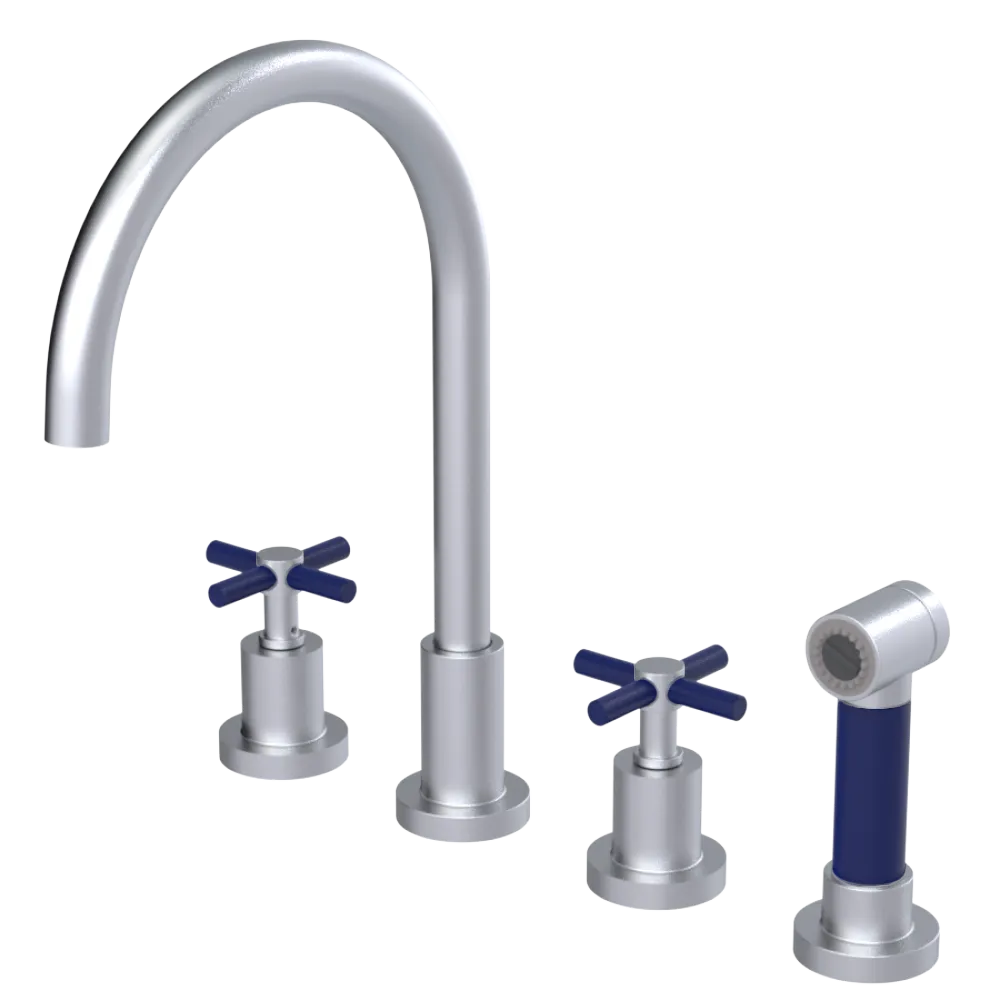 Rubinet Widespread Kitchen Set with LaSalle Spout with Hand Spray Satin Chrome