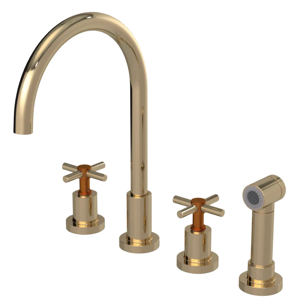 Rubinet Widespread Kitchen Set with LaSalle Spout with Hand Spray Gold