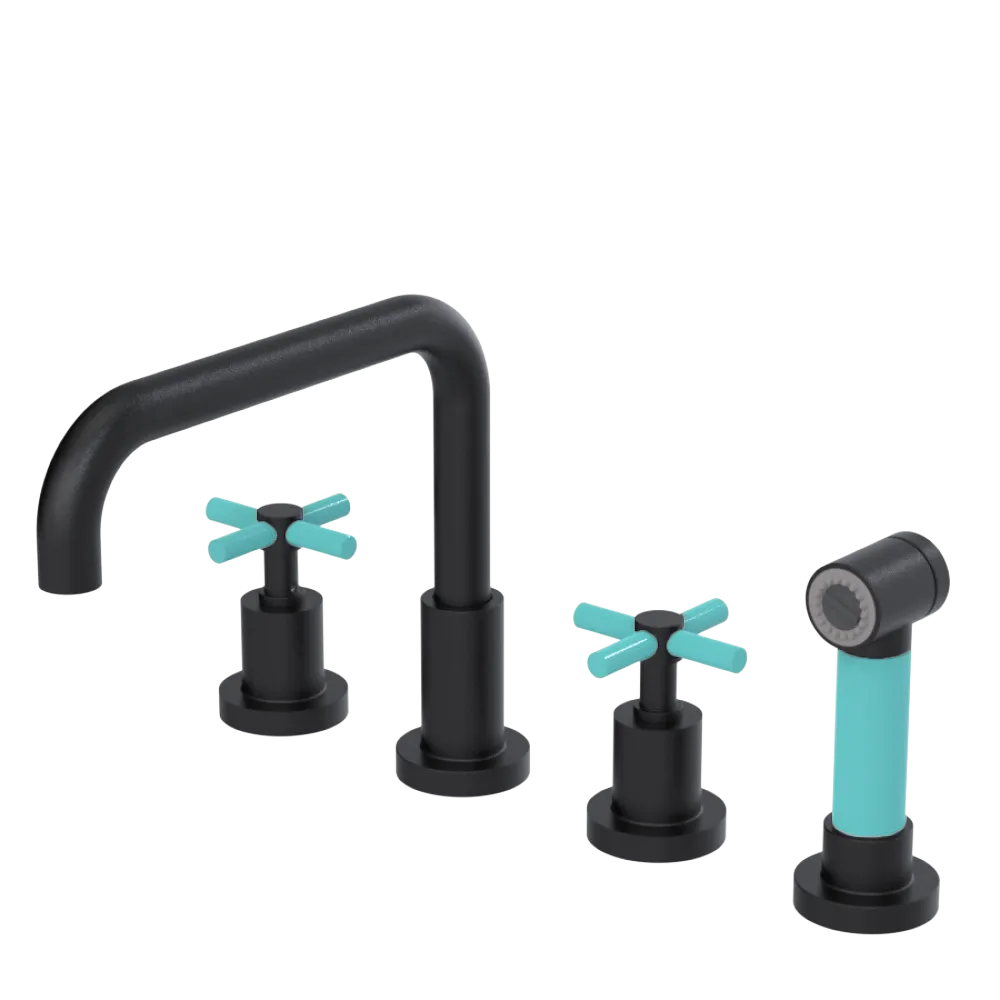 Rubinet Widespread Kitchen Set with Hand Spray Matt Black