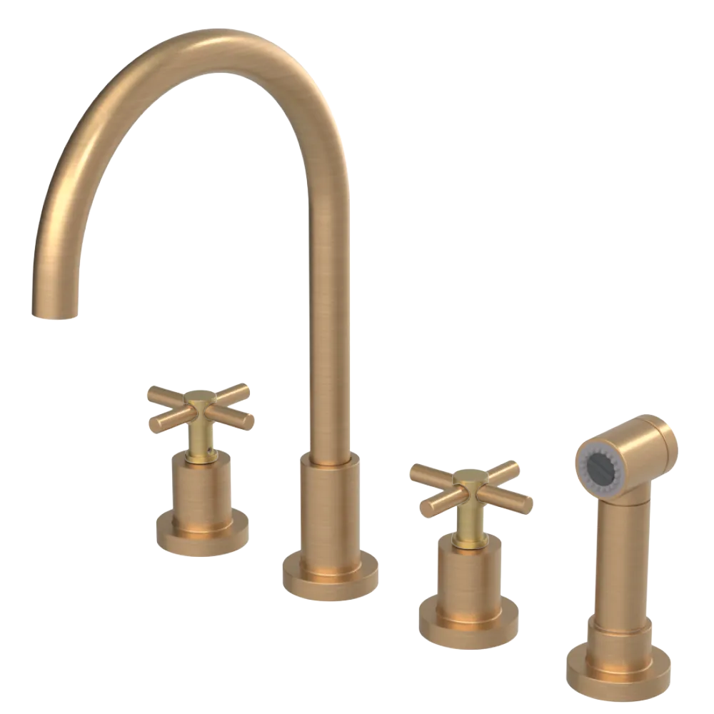 Rubinet Widespread Kitchen Set with LaSalle Spout with Hand Spray Satin Gold