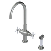 Rubinet Two Handle Single Hole Kitchen Set with LaSalle Spout with Hand Spray Satin Nickel