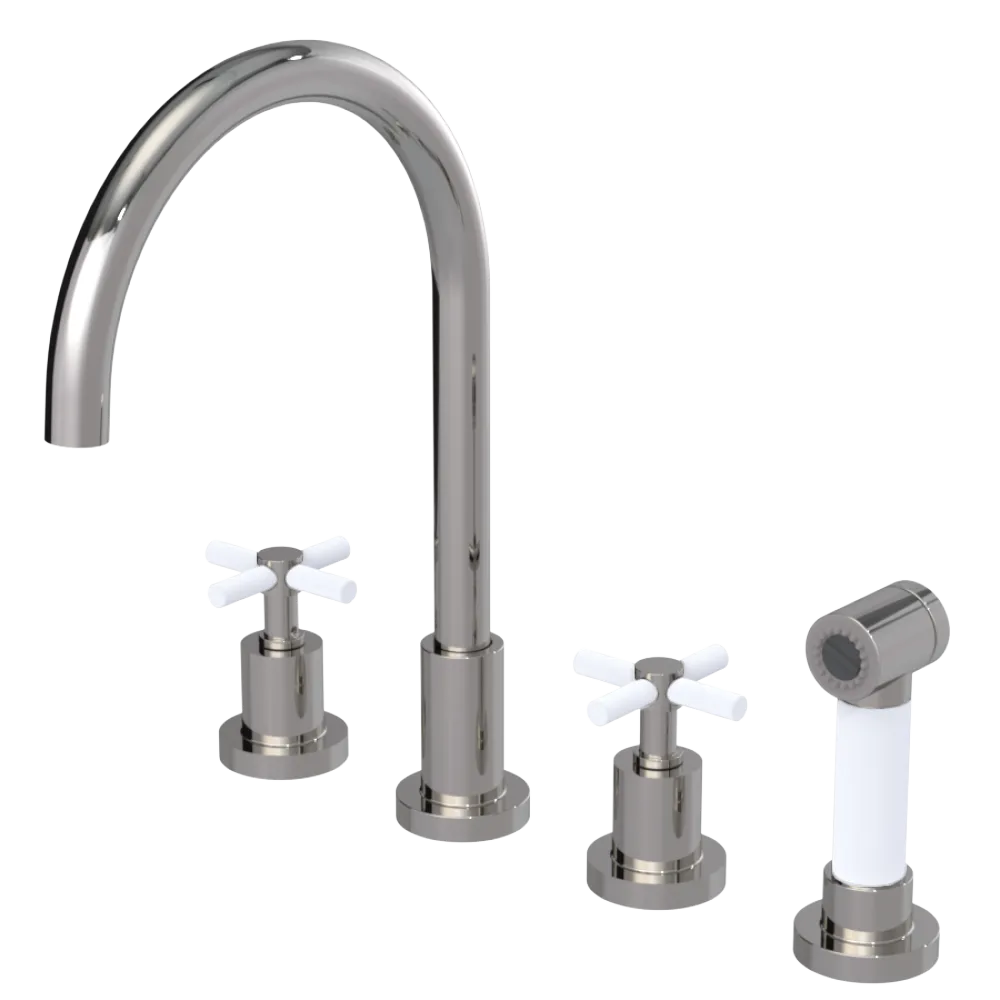 Rubinet Widespread Kitchen Set with LaSalle Spout with Hand Spray Polished Nickel