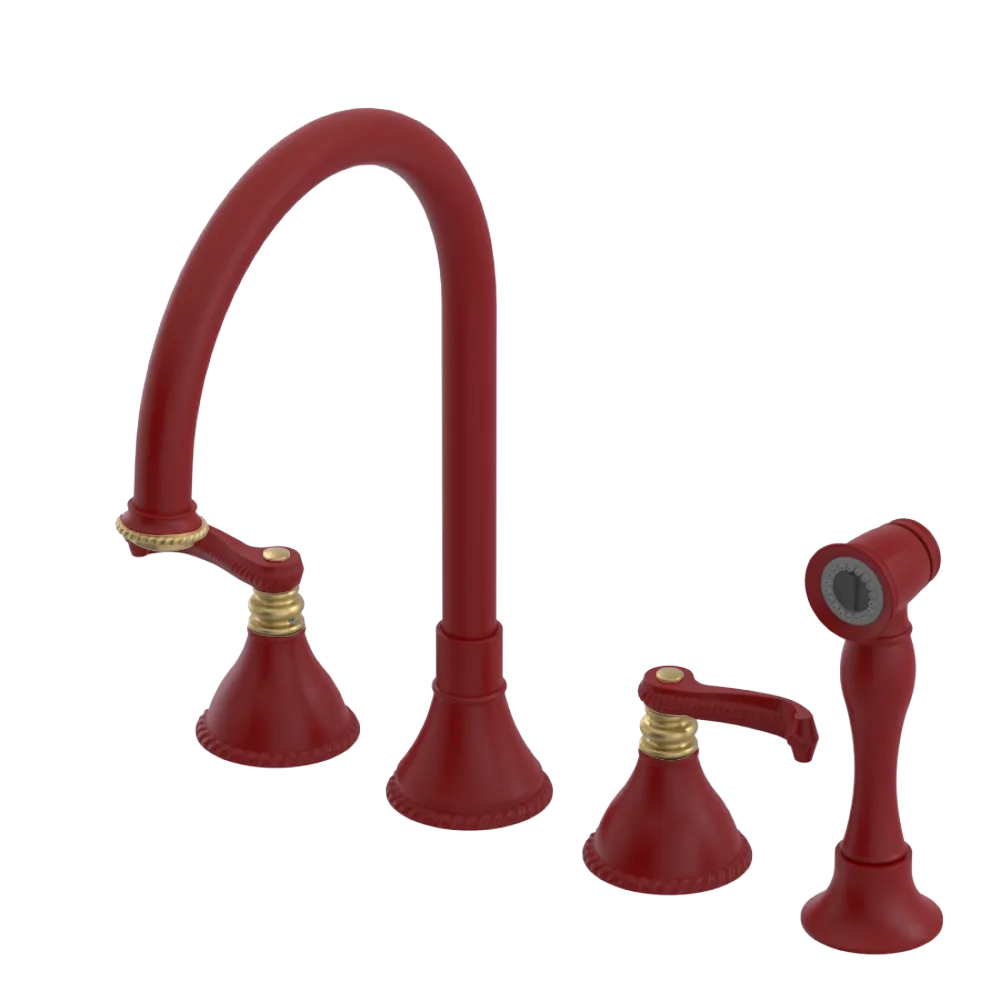 Rubinet Widespread Kitchen Set with Hand Spray Maroon